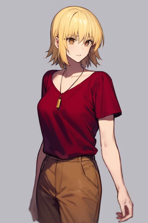 54208-3811027707-masterpiece, best quality, _lora_cagalli_1_,_1girl,solo,blonde hair, short hair,brown eyes, necklace, red shirt,short sleeves, b.png